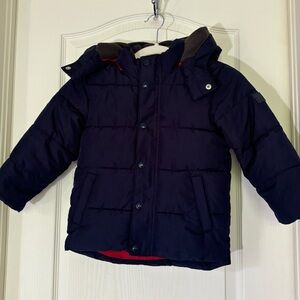 Baby Gap Toddler 4T Puffer Jacket Navy Blue Fleece Lined Hooded Winter Coat